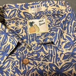 M.E. Sport Tropical Rayon wooden Button-Up Shirt in Blue and Cream XL